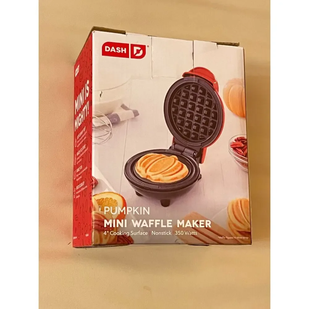 Mini Waffle Maker Pumpkin Waffle Halloween Non-Stick, 4 Inch w/ Recipe Guide